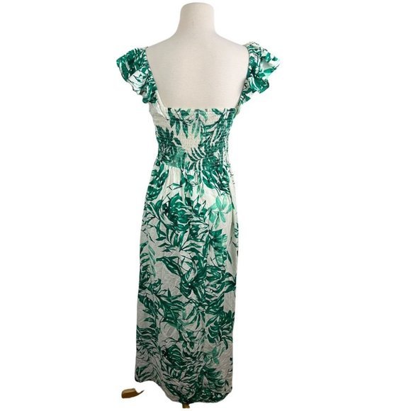 BOHO ME‎ Green Ivory Tropical Print Maxi Dress (M) - Picture 3 of 8